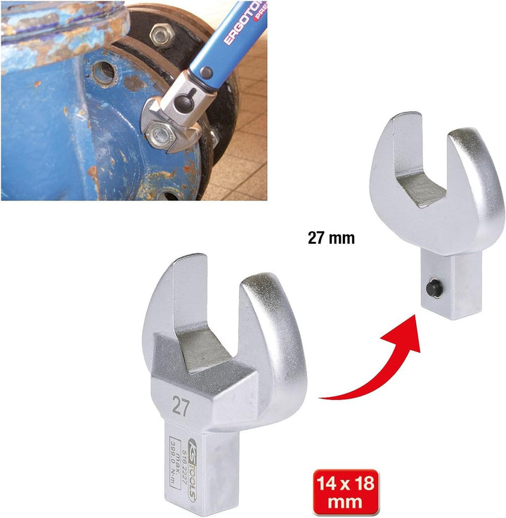 KS Tools Einsteck-Maulschlüssel 14x18mm 516.2227 27mm I Maulschlüssel mit Stiftsicherung I Verchromt