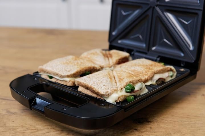 Elektrischer Sandwichtoaster XXL für 4 Sandwiches, 1400 W, Schwarz