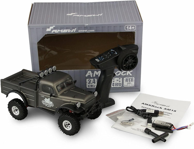 Amewi 22522 AMXRock AM18 Scale Crawler Harvest 1:18 RTR inkl. Fernsteuerung, Akku und Ladekabel, Gra