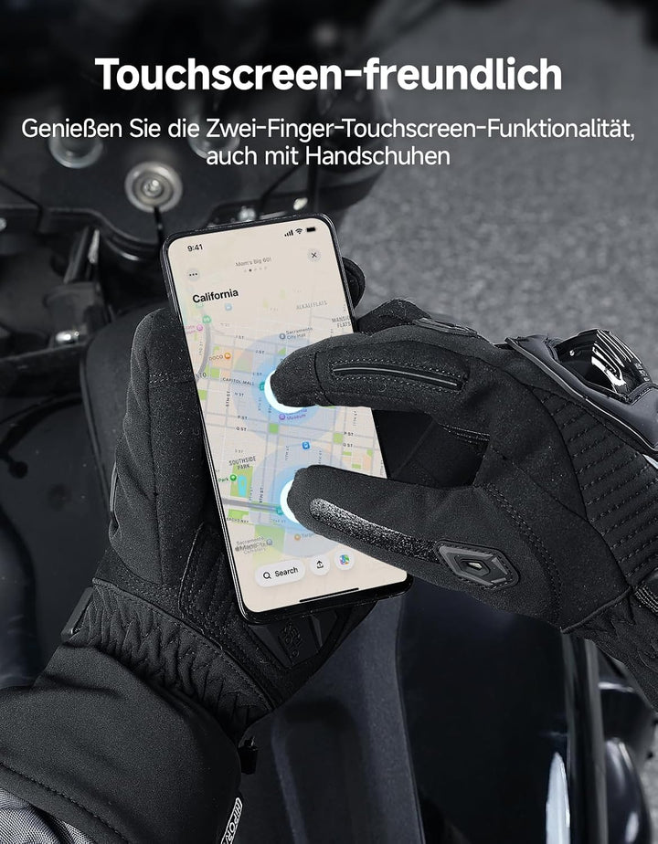 ISSYZONE Winter Motorradhandschuhe, Motorrad Handschuhe Winter, geprüfte Motorradhandschuhe Herren,
