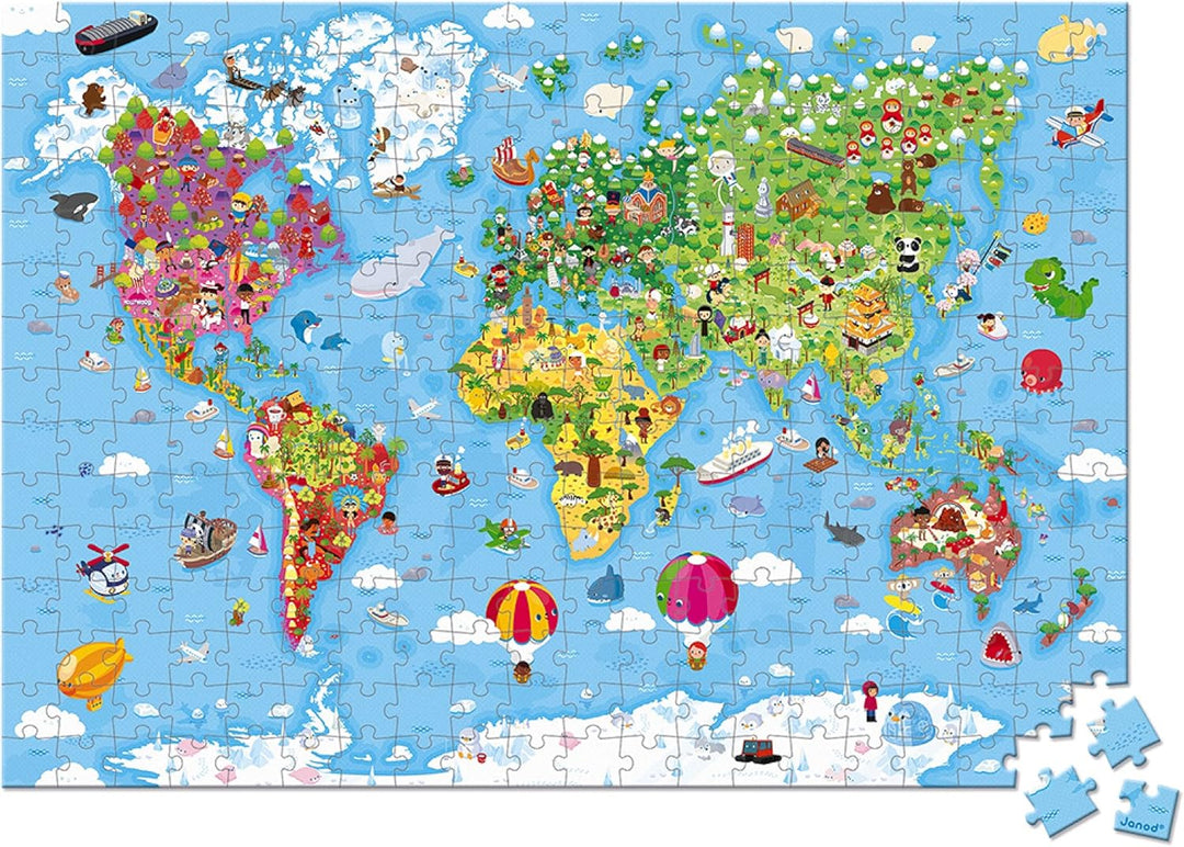 Janod - Giant World Kinderpuzzle 300 Teile – FSC-zertifizierter Karton – Pflanzliche Tinte – Hergest
