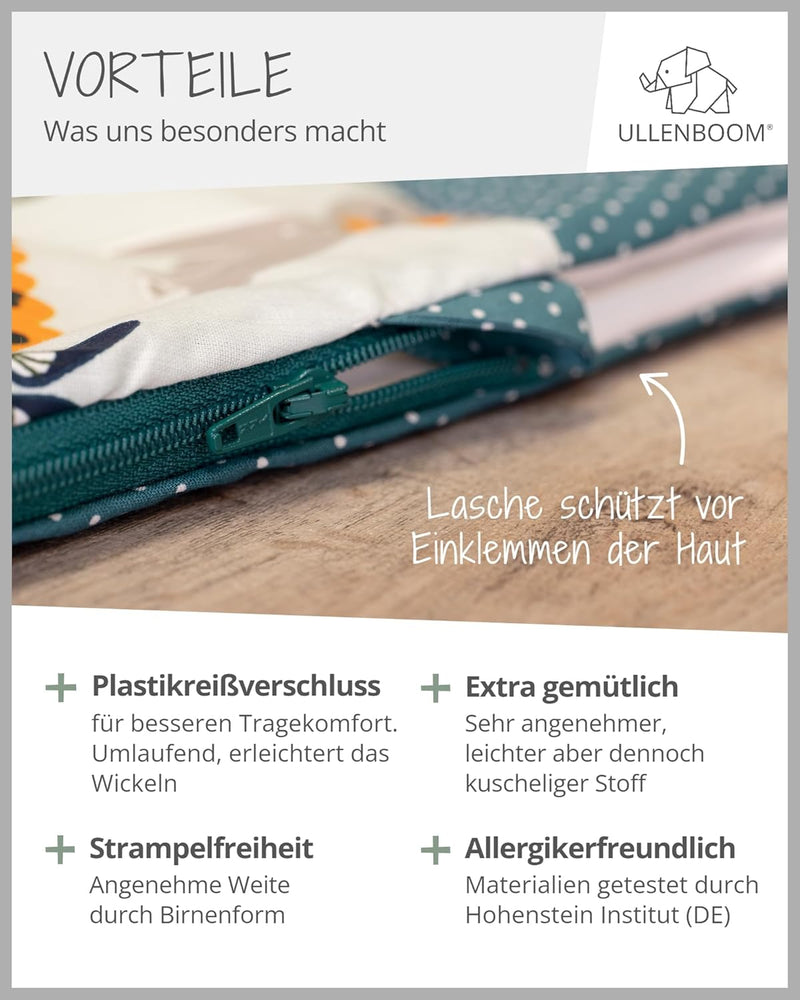 ULLENBOOM Sommerschlafsack Baby Waldtiere Petrol (Made in EU) - Aus OEKO-TEX Materialien - 0,5 TOG,