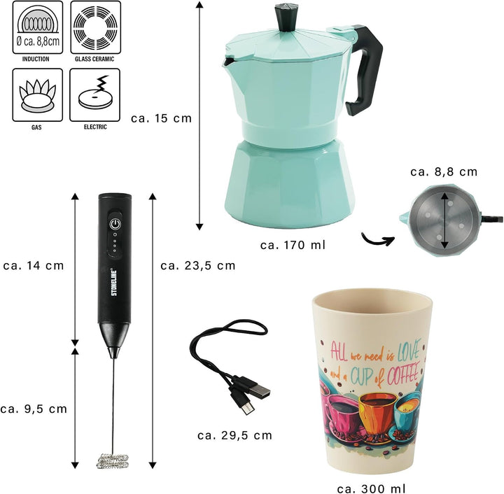 STONELINE Espressokocher Induktion aus Aluguss 170 ml, 4 Tassen, für alle Herdarten, Italienischer K
