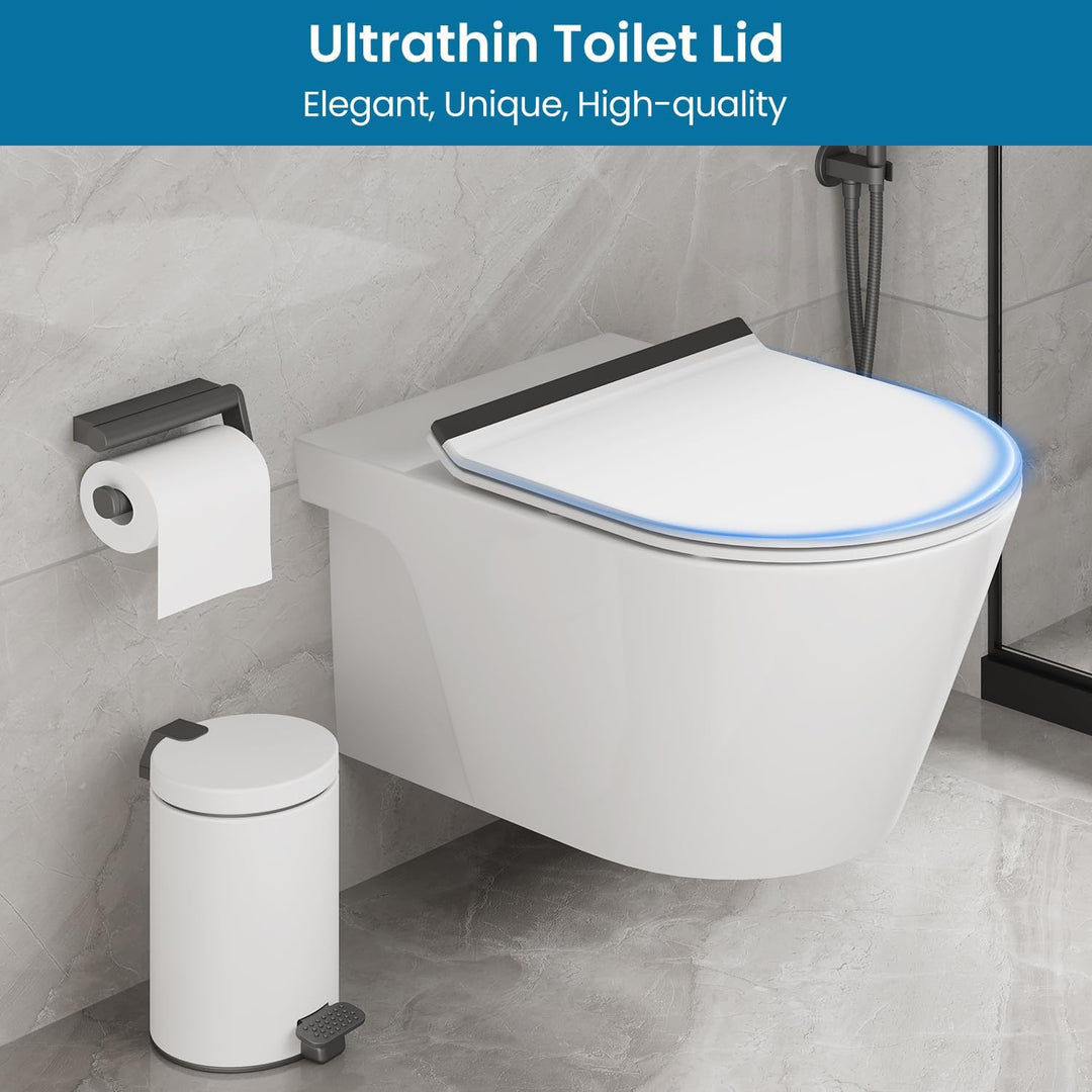 Toilettendeckel mit Absenkautomatik D-Form, Slim WC Sitz Weiss, Klodeckel Duroplast, Klobrille einfa