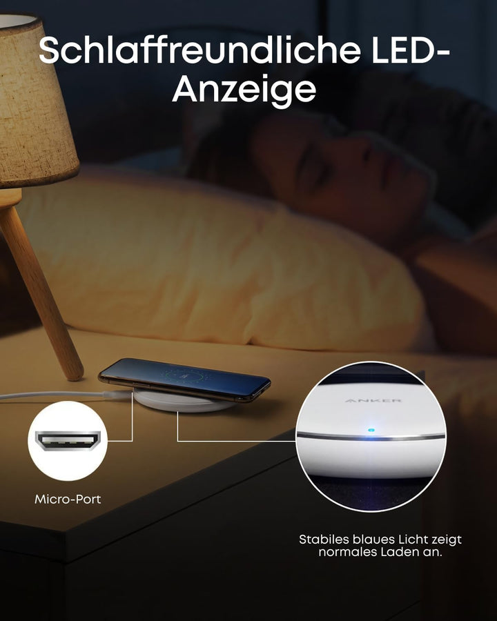 Anker 313 Kabelloses Ladepad Pad, Qi-Zertifiziert 10W Max für iPhone 15/15 Pro/15 Pro Max/14/13/12/1