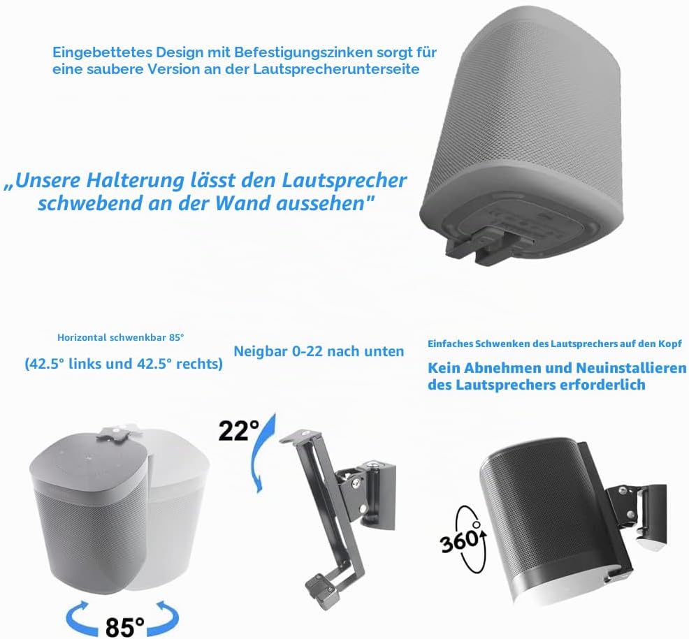 Wandhalterung für SONOS One/SONOS One SL/SONOS Play 1 Speaker(Drehbar und neigbar,kompatibel mit SON