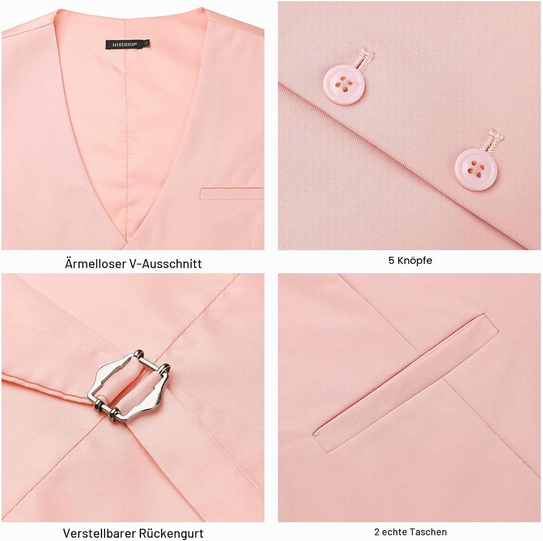 HISDERN Herren Formale Hochzeit Party Weste Baumwolle Einfarbig Weste 3XL Z1 - Rosa, 3XL Z1 - Rosa