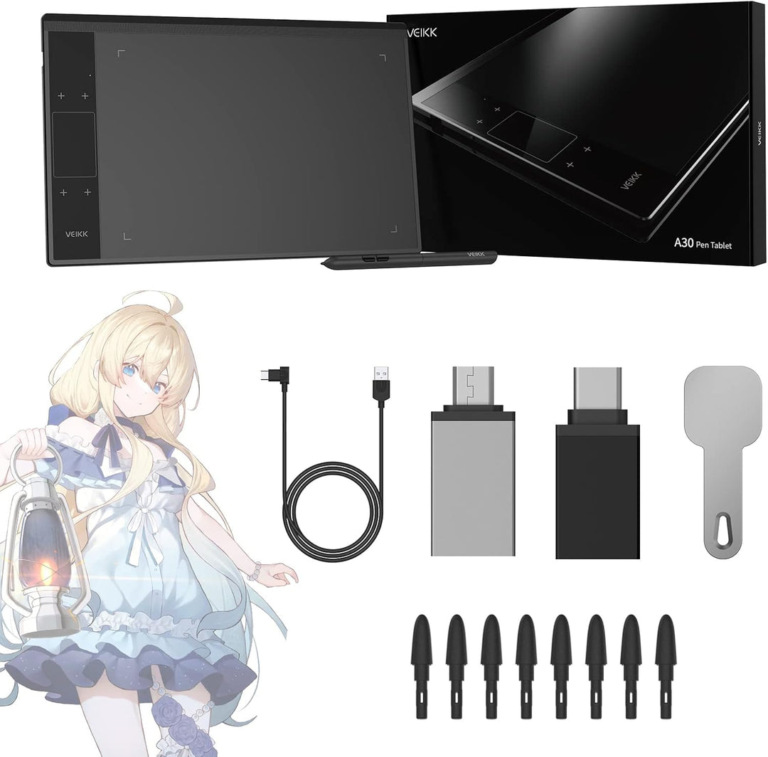 VEIKK A30 Grafiktablett mit Smart Touchpad und 4 Tastenkombinationen, 10x6 Zoll mit batterielosem St