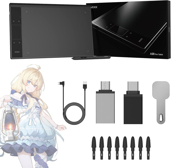 VEIKK A30 Grafiktablett mit Smart Touchpad und 4 Tastenkombinationen, 10x6 Zoll mit batterielosem St
