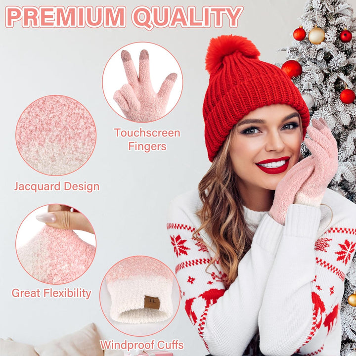Bequemer Laden Winter Warm Damen Handschuhe Thermo Winterhandschuhe Elegant Jacquard Strickhandschuh