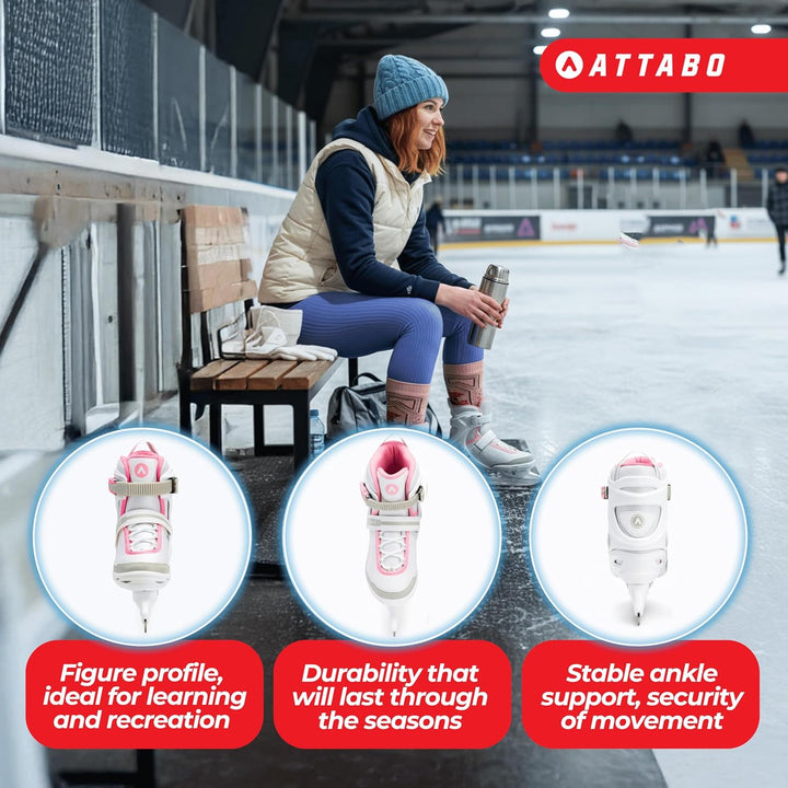 ATTABO Freizeit Schlittschuhe Damen TORA Weiss Grösse 36-41 EU Anfänger Schlittschuhe Schnalle und K