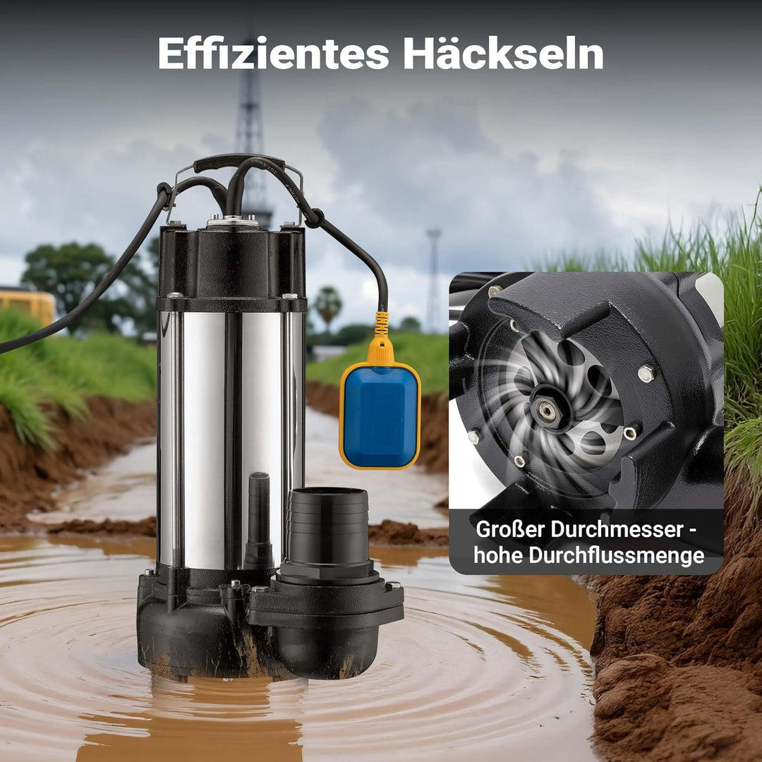 Schmutzwasserpumpe Schwimmerschalter Häcksler 31200 L/h 2200 W Förderhöhe bis 10 m