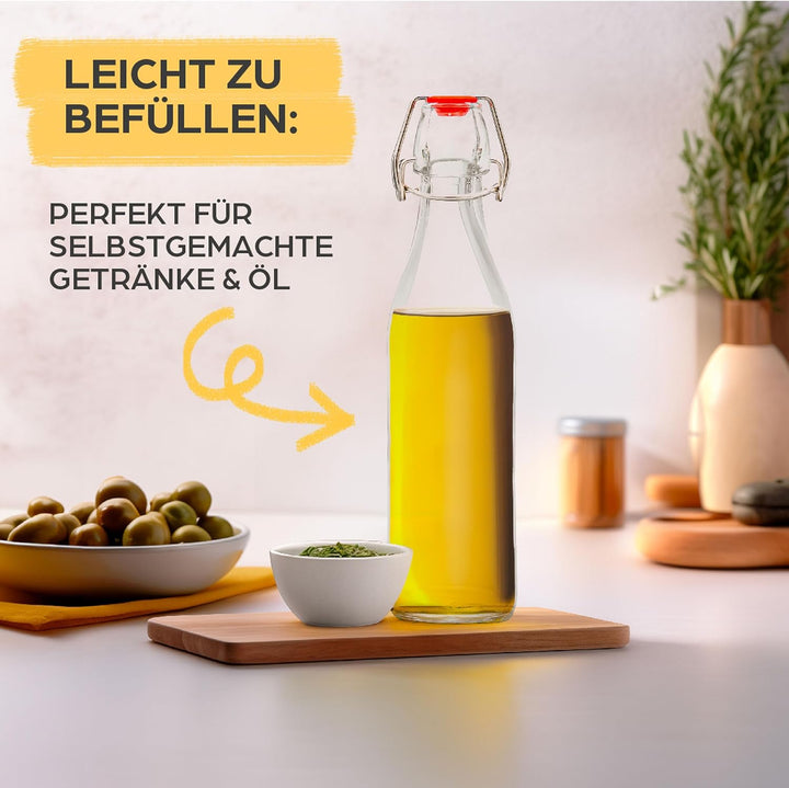 Praknu 12er Set Glasflaschen 500ml Bügelverschluss Eckig - Bügelflaschen Zum Befüllen - inkl 6 Extra