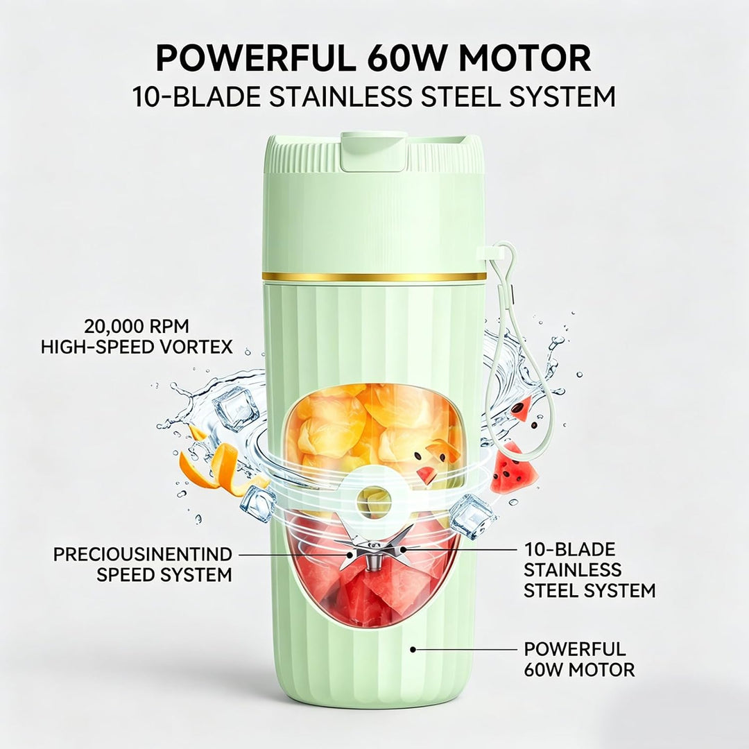 Tragbarer Mixer, 400ml Kleiner Entsafter, 65 Watt, USB Wiederaufladbarer Smoothie Maker, Fresh Juice