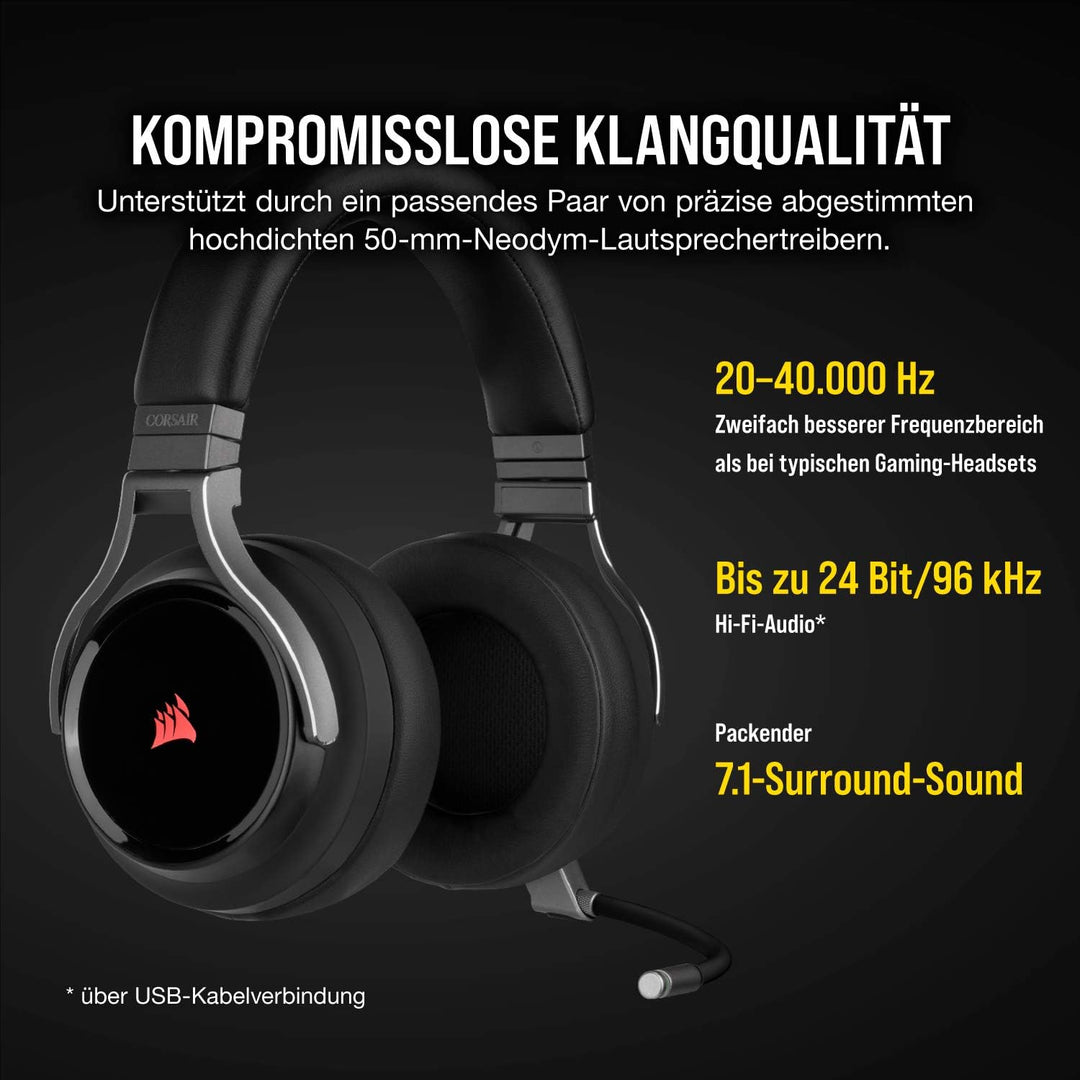 Corsair Virtuoso RGB Wireless High-Fidelity Gaming Headset (Slipstream Technologie, 7.1 Surround Sou