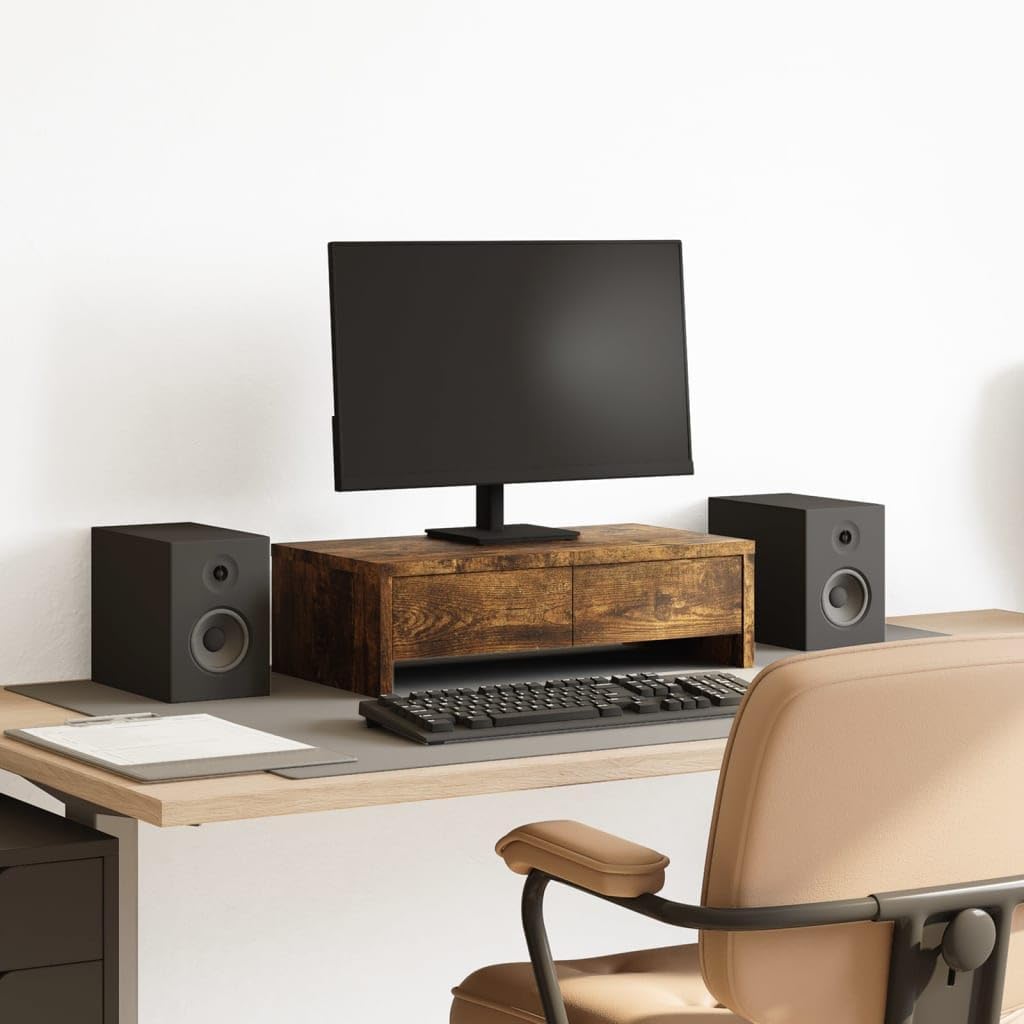 vidaXL Monitorständer, Schreibtischaufsatz mit Schubladen, Unterbau Bildschirm Laptop Ständer, Tisch