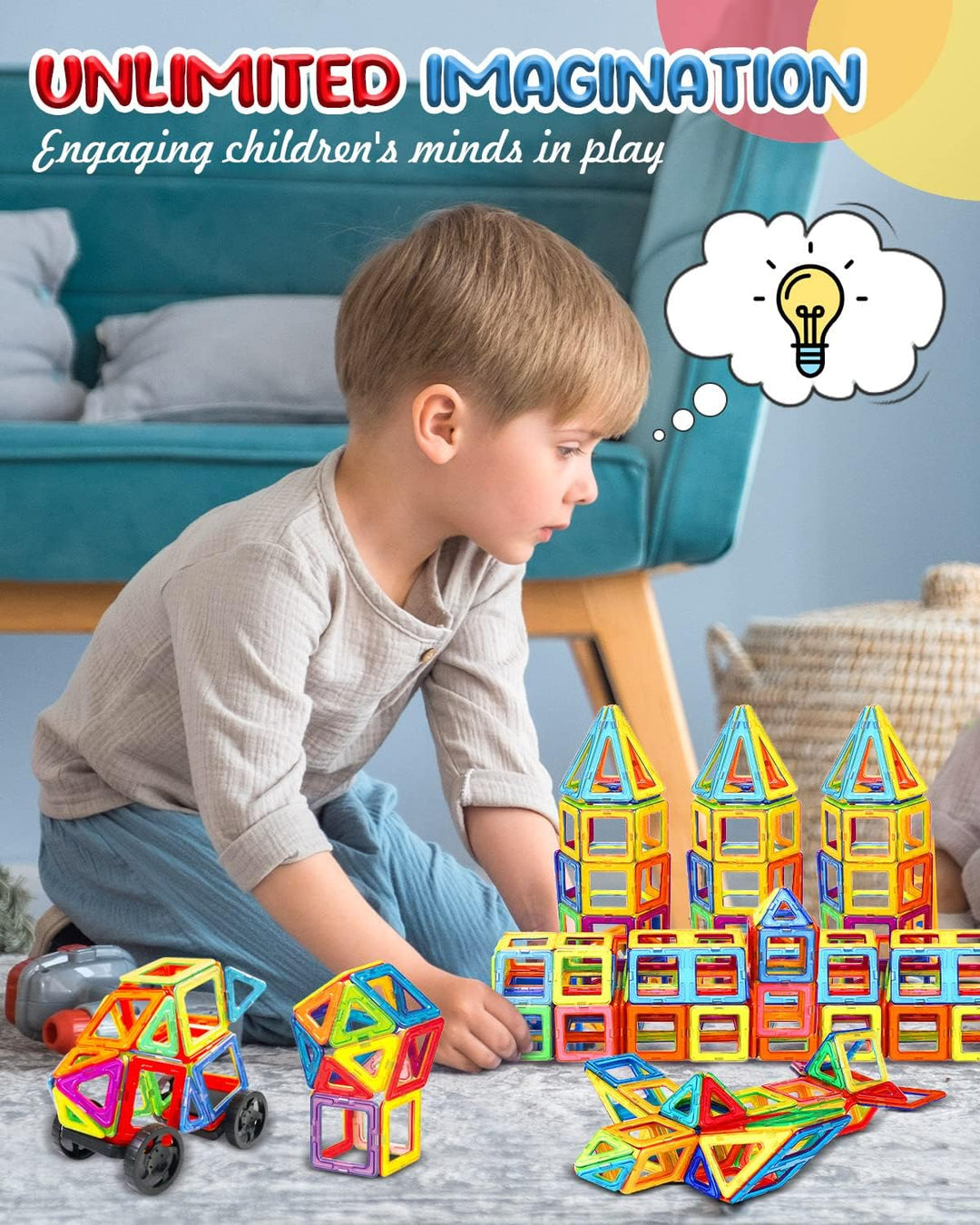 LIVEHITOP Magnetische Bausteine, 65 Teiles Magnet Bausteine für Kinder Pädagogische Konstruktion Spi