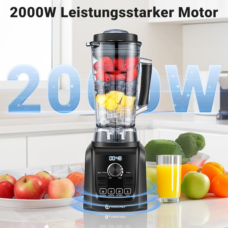 AMZCHEF 4-IN-1 Standmixer Hochleistungsmixer - 2L Standmixer mit 3D Klingen Crush in Sekunden Techno