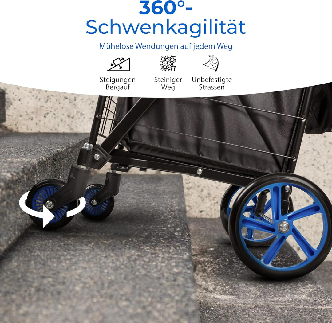 SereneLife Einkaufstrolley, Einkaufswagen Klappbar mit 50L Kapazität, Shopping Trolley belastbar bis