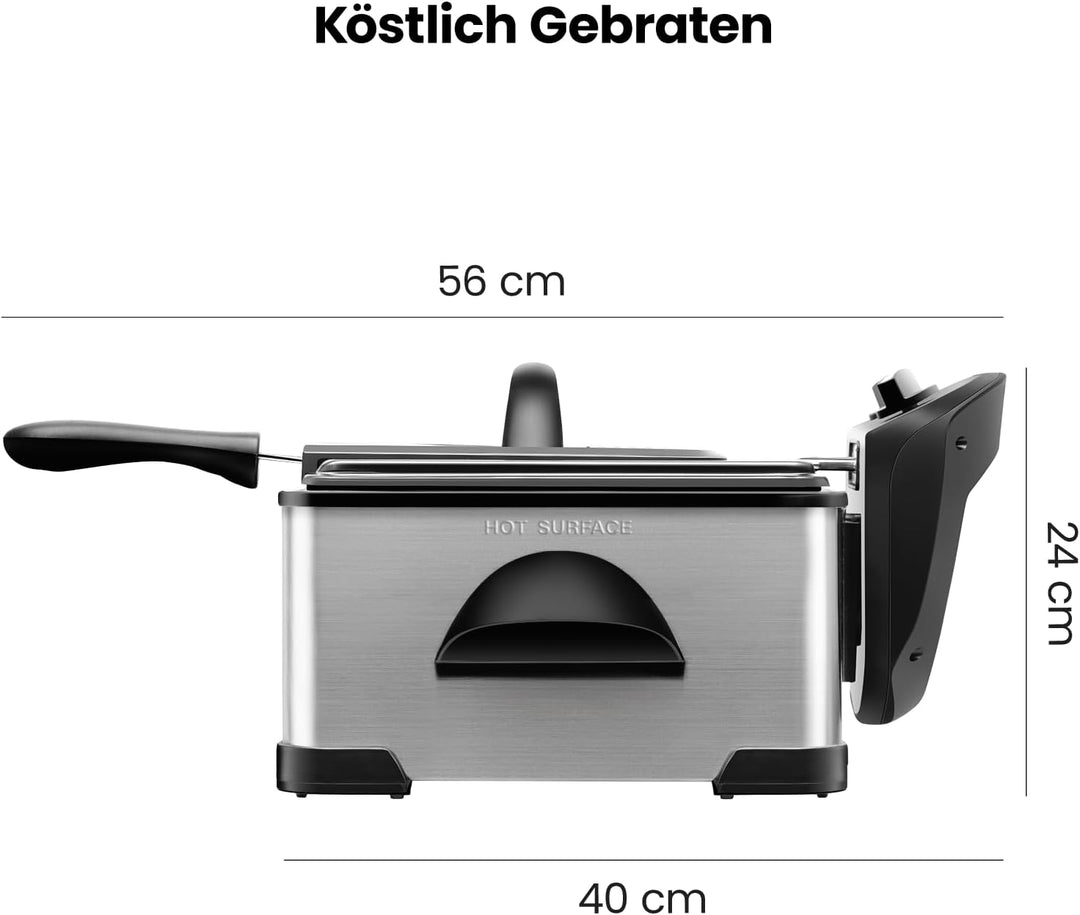 Chefman 4,3 Liter Fritteuse mit Sieb, XL Jumbo Grösse, Einstellbare Temperatur & Timer, Perfekt für