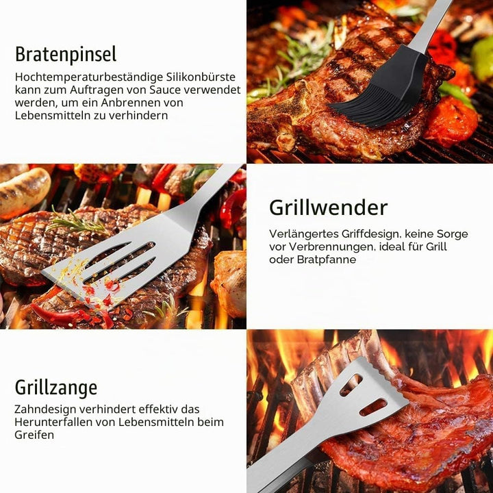 Grillbesteck BBQ Grillzubehör, 9 PCS Grill Werkzeugset Edelstahl Barbecue-Utensilien, BBQ Grillen Ko