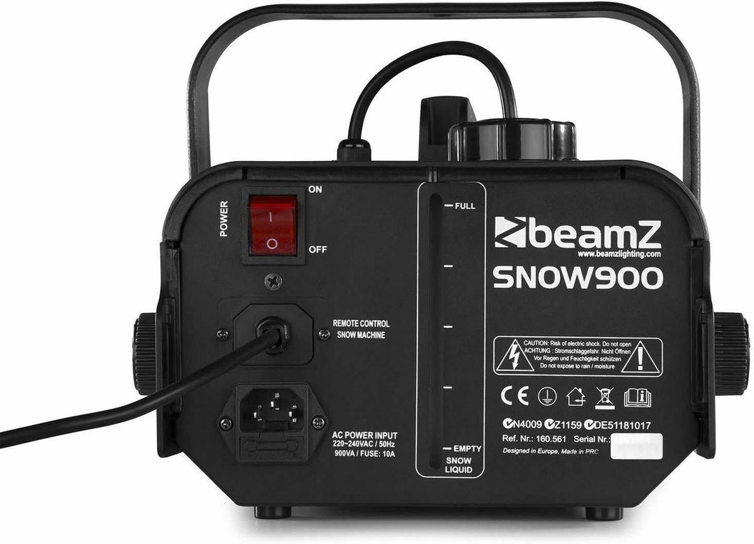 BeamZ SNOW900 Schneemaschine, 900 Watt Schnee Maschine mit Kabelfernbedienung, Snow Machine, mini Sc