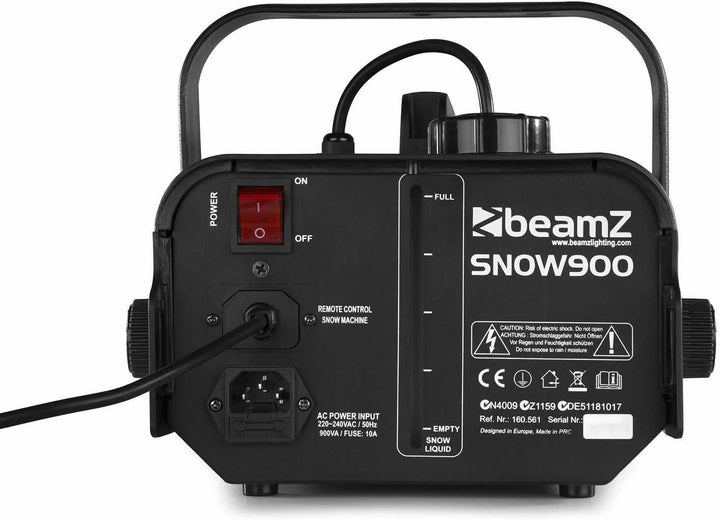 BeamZ SNOW900 Schneemaschine, 900 Watt Schnee Maschine mit Kabelfernbedienung, Snow Machine, mini Sc