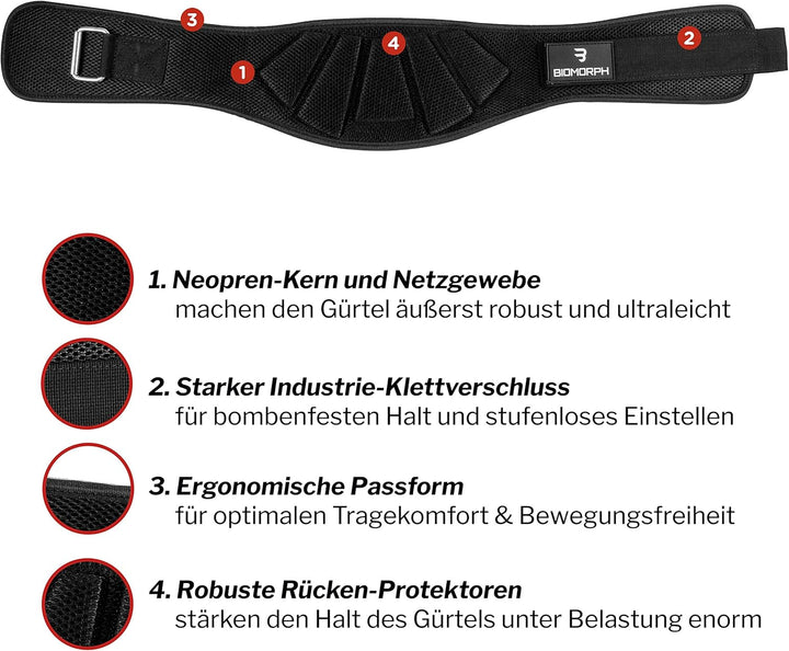 BIOMORPH Gewichthebergürtel für Krafttraining, Powerlifting, Bodybuilding, Crossfit für Damen und He