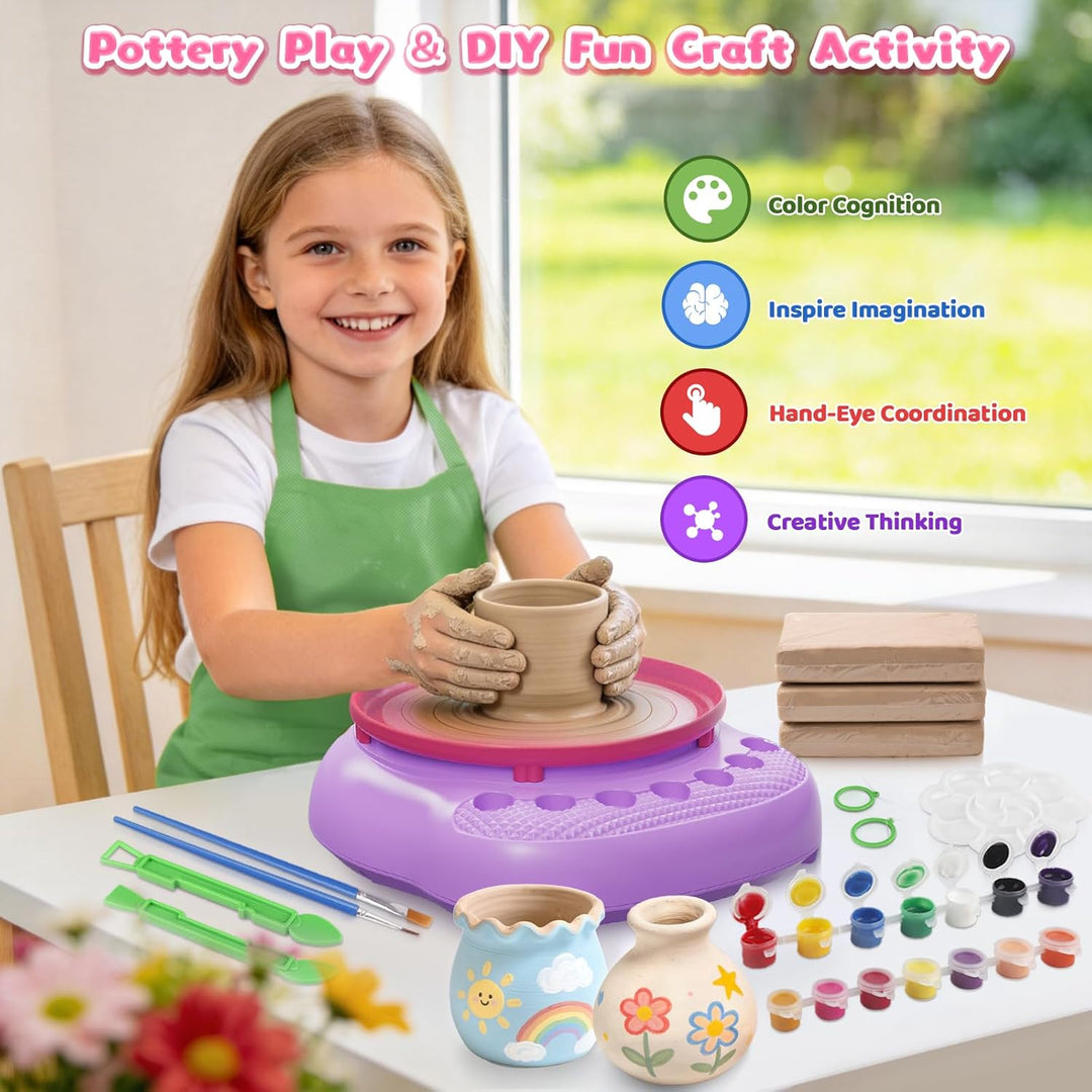 Bastelset Mädchen Jungen 6 7 8 9 10 11 12 Jahre - Töpferscheibe Kinder mit Ton &amp; Farben, Kreativ Set