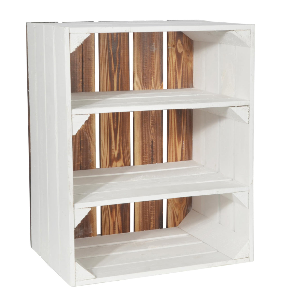 CHICCIE 3 Set Holzkiste Grete Weiss Geflammt 50x40x30cm - 2x Kurzes Regal Weinkiste 2x Kurzes Weisse