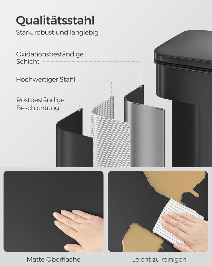 SONGMICS Mülleimer Küche, 40 Liter Abfalleimer, grosser Tretmülleimer, mit Deckel, aus Stahl, Softcl