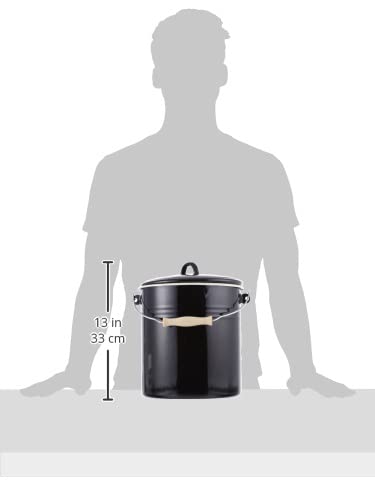 Karl Krüger Mülleimer mit Deckel Serie Triest, Emaille, schwarz, 10 Liter 10 Liter Schwarz, 10 Liter