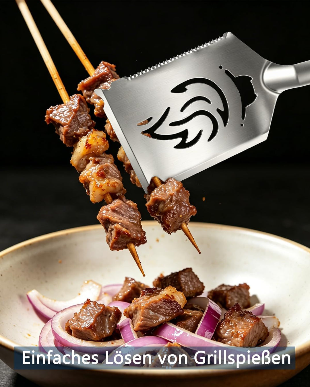 7-in-1 Grillspachtel mit Holzgriff, Multifunktion Grillwerkzeug für BBQ & Camping, Funktionen des Gr
