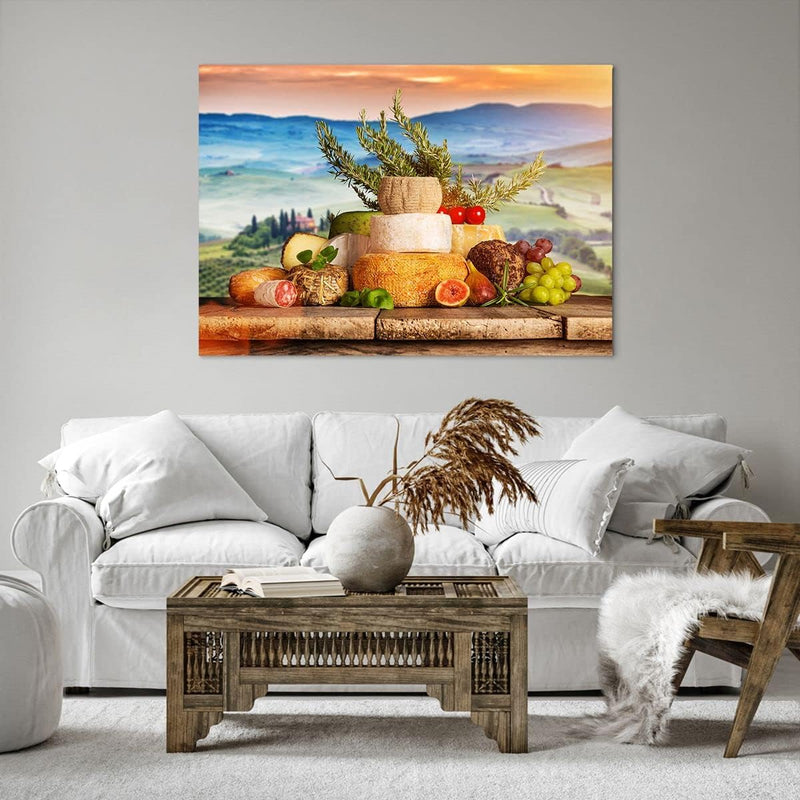 Bilder auf Leinwand 100x70cm Leinwandbild Toskana Käse Obst Italien Gross Wanddeko Bild Schlafzimmer