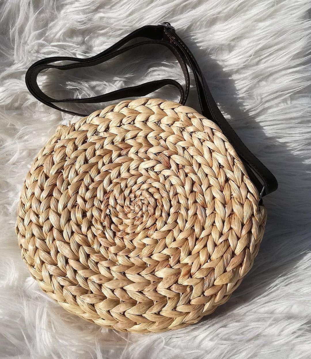 LaFiore24 hochw. Korbtasche Damen Schultertasche Ibiza Rund Natur Gross 24 x 6 x 24 cm, Natur Gross