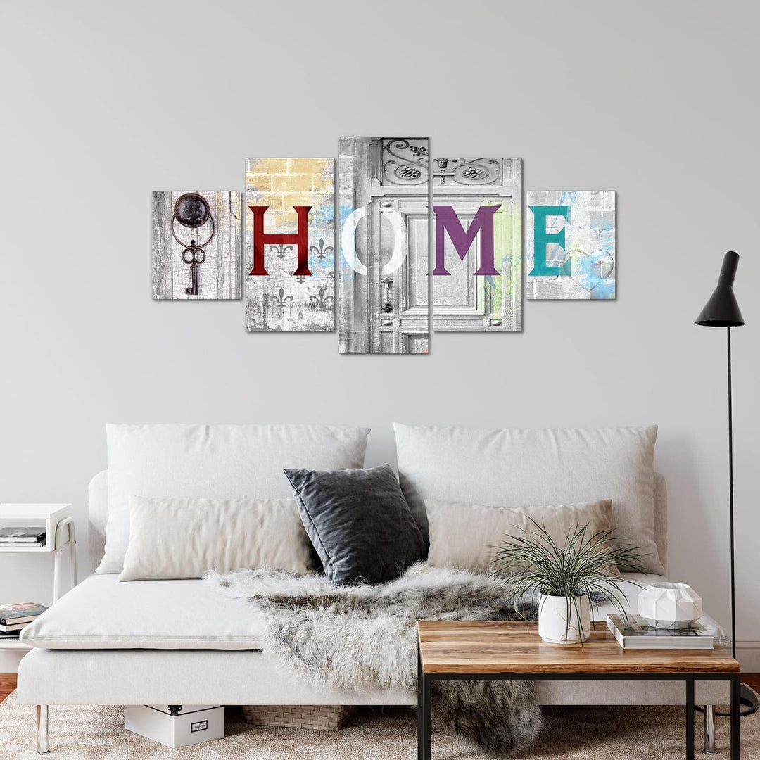 Runa Art Wandbilder Home Vintage 5 Teilig Bild auf Vlies Leinwand Deko Wohnzimmer Steinwand Grau Bun