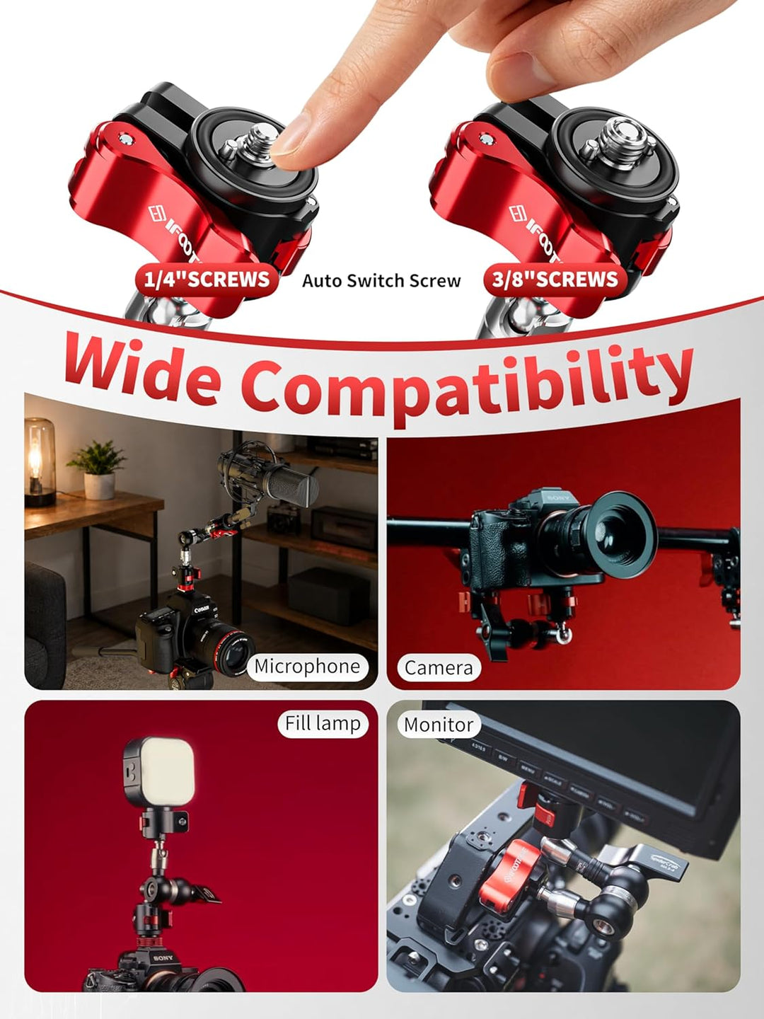 IFOOTAGE Magic Arm Clamp MA3-4, 7 Zoll, Einstellbare Reibungskraft, beweglicher Magic Arm mit 1/4" u