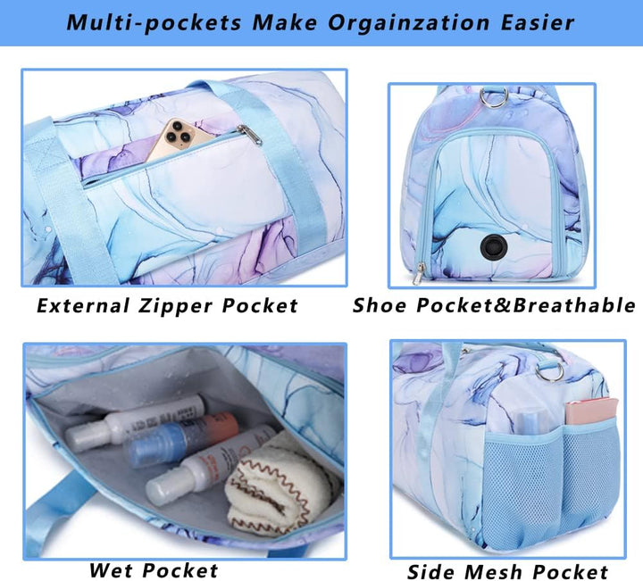 Sporttasche Mädchen Reisetasche Kinder Mädchen Trainingstasche mit Schuhfach Schwimmtasche mit Nassf