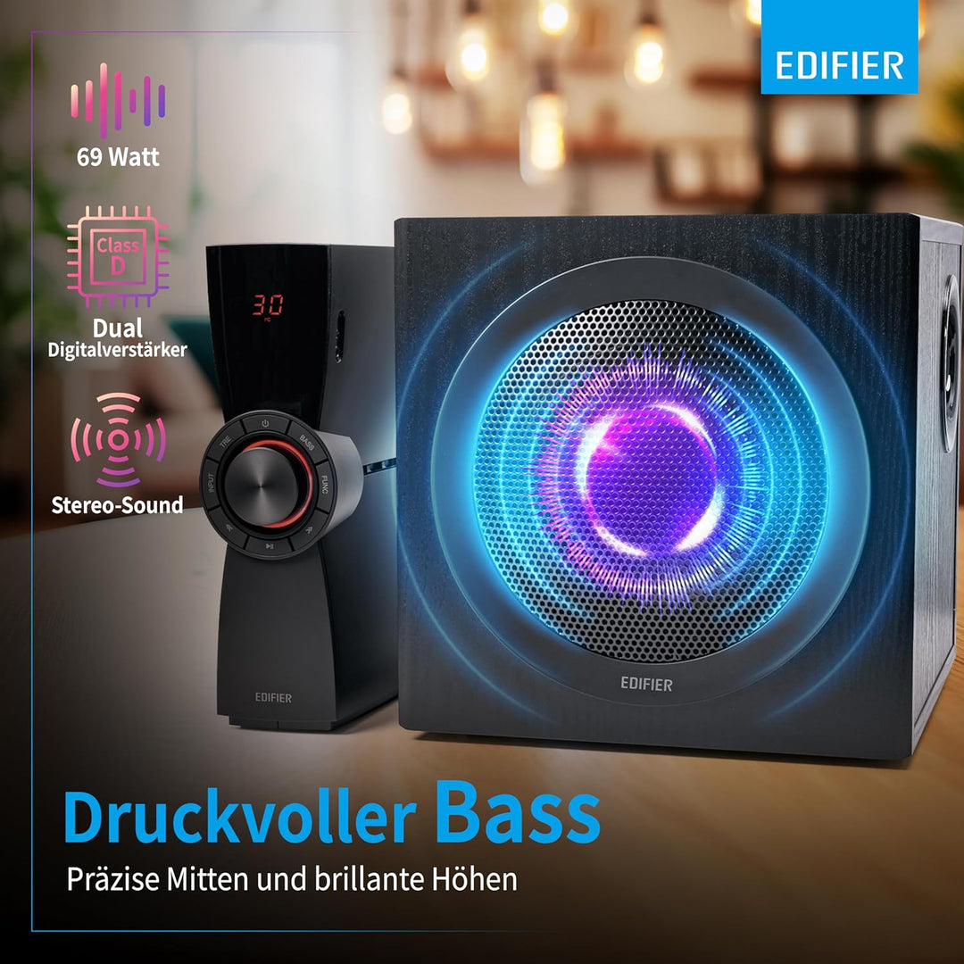 Edifier CX7 Aktives 2.1 Home-Entertainment-System mit Bluetooth V5.0, 21cm (8 Zoll) Subwoofer und In