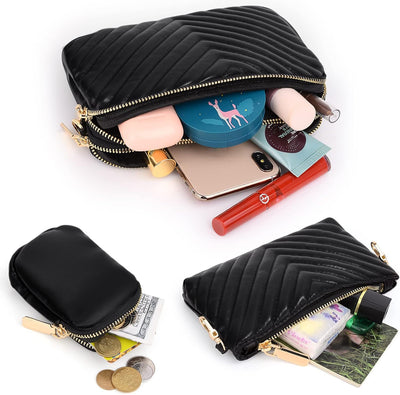 UTO Kleine Umhängetasche Damen 3 in 1 Crossbody Bag Damen Breiter Gurt mit Münzbeutel Handtasche mit