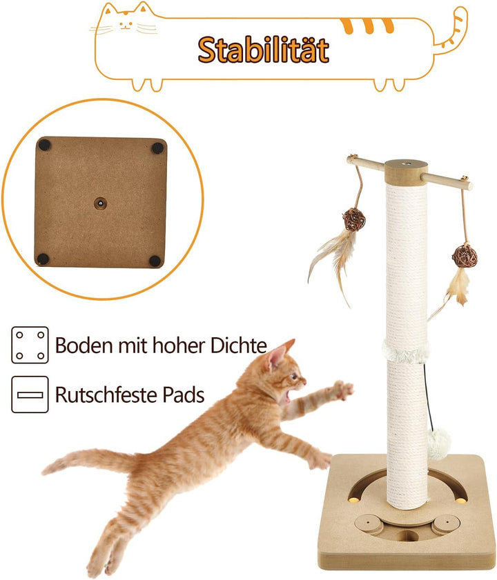 AUSCAT Kratzsäule für Katzen, Kratzbaum mit Verschiedenen Interaktiven Spielzeug, Kratzstamm mit Nat