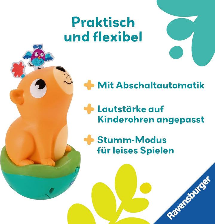 Ravensburger 4874 Play+ Musikalischer Stehauf-Kreisel: Capybara, Roly-Poly, Steh-auf-Männchen, Licht