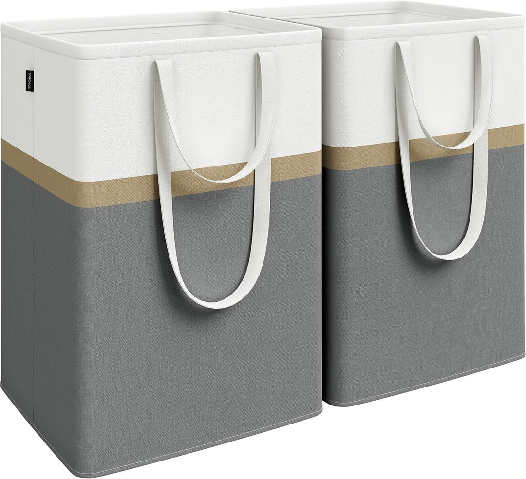 SONGMICS Wäschekorb 2er Set, 110 L Wäschesammler faltbar, mit kurzen und langen Griffen, leicht zu t