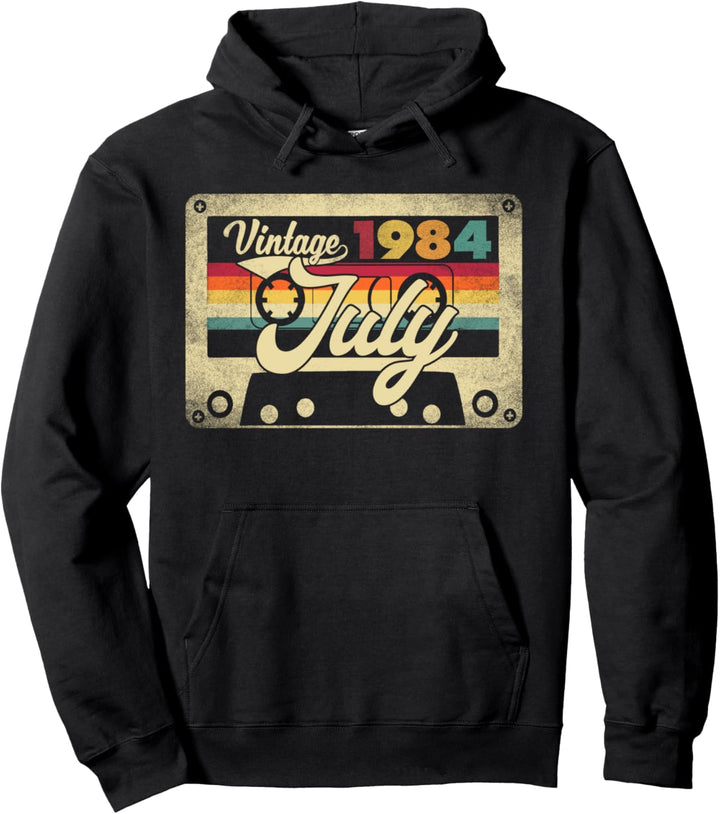 Vintage July 1984 37th Birthday 37 Years Old Retro Cassette Pullover Hoodie