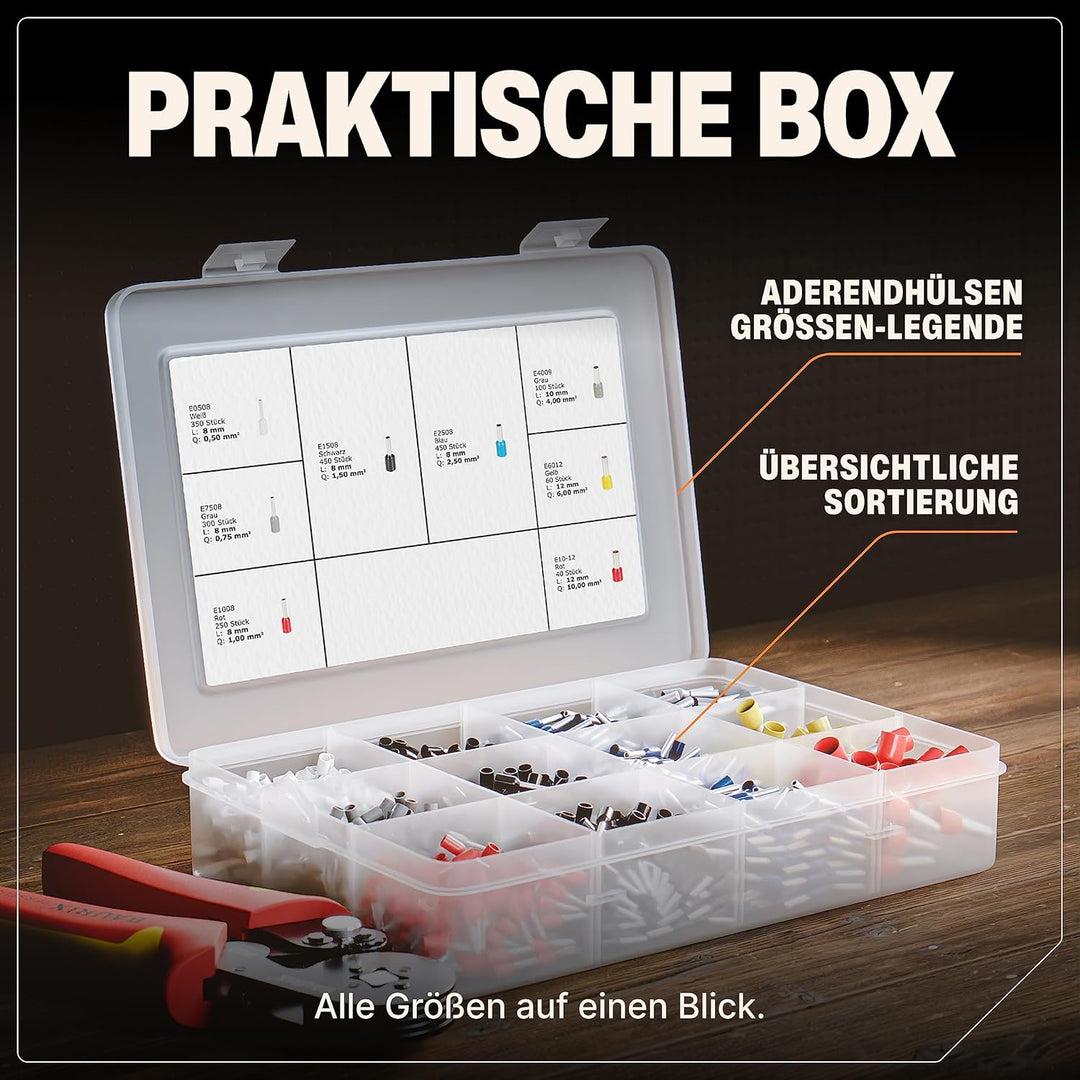 BAURIX ® 2000 Stück Aderendhülsen Sortiment I Isolierte Hülsen nach DIN 46228-4: 2020-03 I 0,5 mm² -