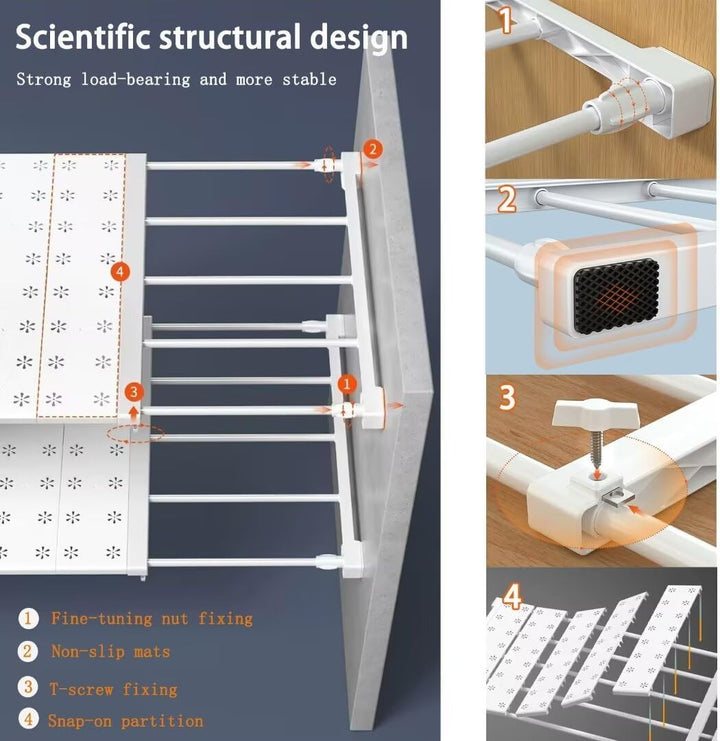 Verstellbare Regale für Schrank, Erweiterbares Einlegeböden Schrankregal, Nagelfrei Teleskop Regaltr