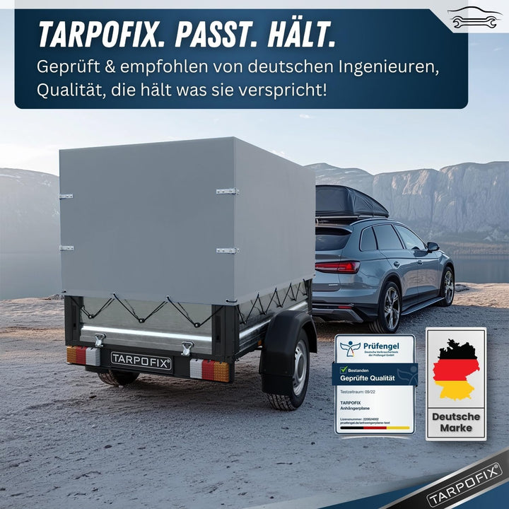Tarpofix® Anhängerplane 208x114x90 cm inkl. Planenseil | Anhänger Plane Hochplane aus PVC PLANENMATE