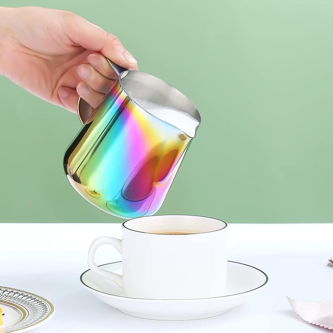 Milchschaumkrug 12 oz 350 ml, Kyraton Espresso-Dampfkrug aus Edelstahl mit Dekorationsstift, Milchka