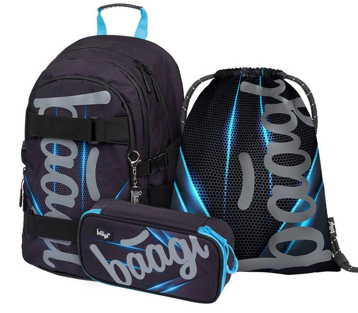 Baagl Schulrucksack Set Jungen Mädchen 3 Teilig, Schultasche ab 3. Klasse, Grundschule Ranzen mit Br