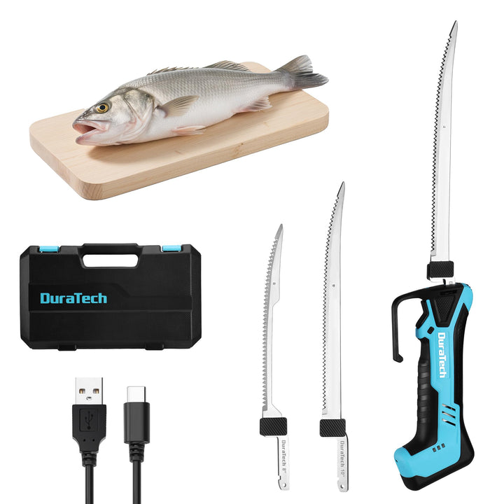 DURATECH 12V Kabelloses Elektrisches Fischmesser mit 20cm und 25cm Klingen, Elektrisches Messer mit